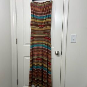 NWOT Veronica M women's brown multicolor maxi strapless‎ stretchy dress small